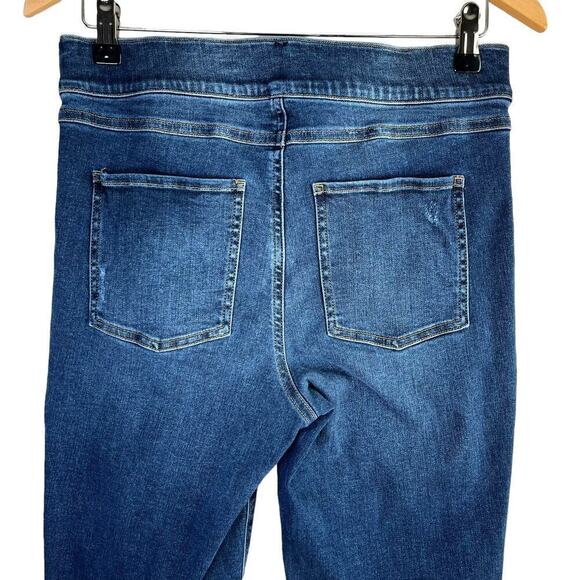 Spanx Distressed Pull-On Skinny Jeans High Rise Raw Hem Medium Blue Wash, Large - Picture 9 of 11